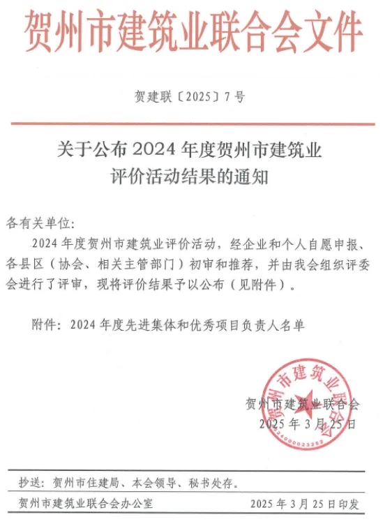 喜报|广西新莱建设有限公司荣获贺州市建筑业先进单位与诚信企业双项殊荣(图2)